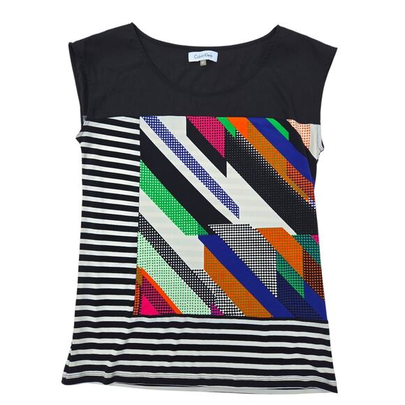 Calvin Klein Tops - Calvin Klein | Striped Sleeveless Shirt w/Pop Art Design | Size Medium